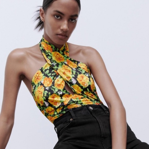 ZARA Women’s CrossNeck Floral Print BODYSUIT Size Small - Picture 1 of 5